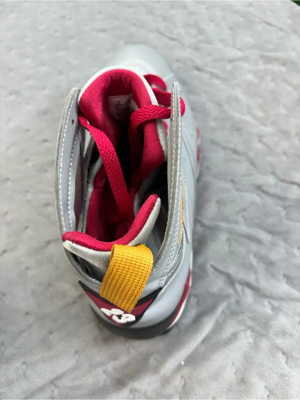Jordan Men's Silver Sneakers with Red and Gold Accents